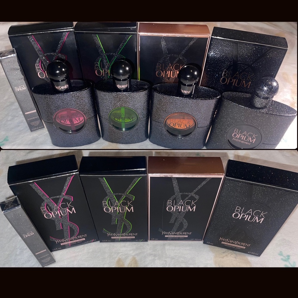 YSL Black Opium Bundle: 4 Variations. (4 Full Size + Travel Spray)